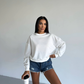 2 iplik bisiklet yaka sweat beyaz f2339