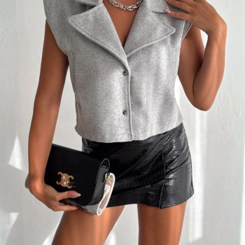 Önü çıtçıtlı cepli kaşe yelek gri f2253