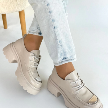 Kiya Bej Rugan Dolgu Topuk Oxford Ayakkabı