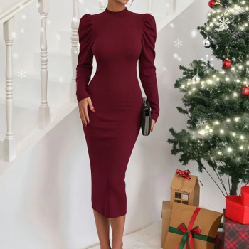 Prenses kol kaşkorse elbise bordo a3691