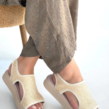 Wayi Bej Hasır Cilt Sandalet