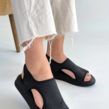 Wayi Siyah Hasır Cilt Sandalet