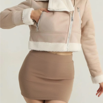 İçi kürklü dışı süet kısa kaban bej t1186