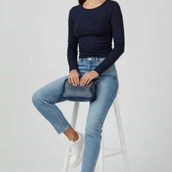 Yanı Büzgülü bluz Lacivert T4322