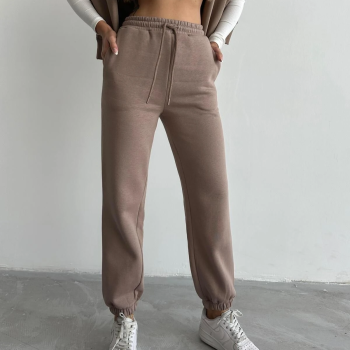 3 iplik şardonlu paça lastikli eşofman vizon is001