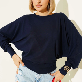 Yarasa Kol Salaş Bluz Lacivert T4273