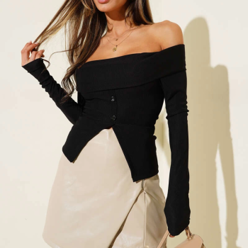 Madonna Yaka Düğmeli Bluz siyah t4329