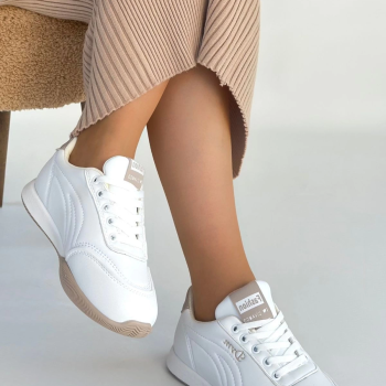 Tawen Beyaz Cilt Bağcıklı Spor Ayakkabı