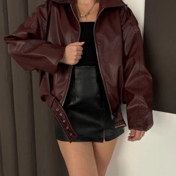 Astarlı kemerli pb deri ceket bordo onst