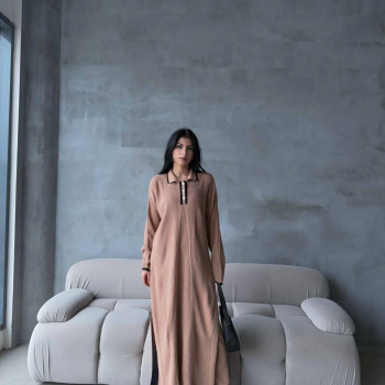 Pantolon yırtmaçlı elbise ikili triko takım vizon elf