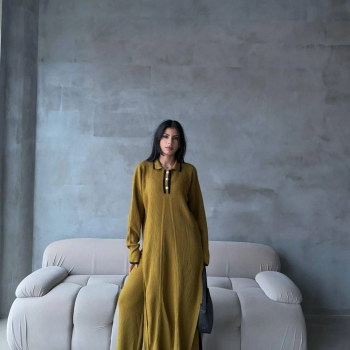 Pantolon yırtmaçlı elbise ikili triko takım yeşil elf