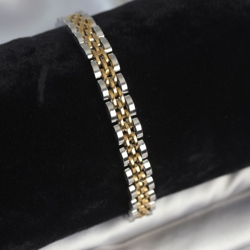 316L Çelik 7 mm Kalınlıkta Gold ve Gümüş Renkli Erkek Bileklik