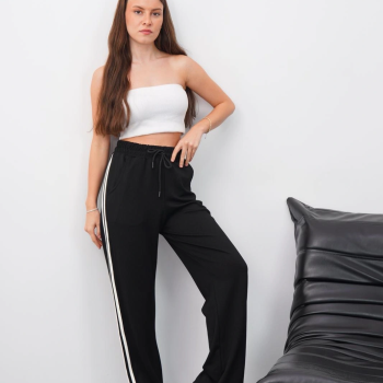 Yandan çift şeritli pantolon siyah