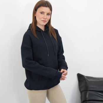 3 iplik şardonlu kapşonlu swetshirt lacivert md63