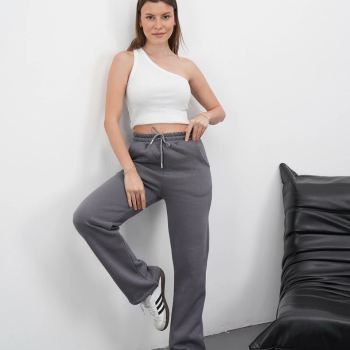 3 iplik şardonlu palazzo pantolon füme md64