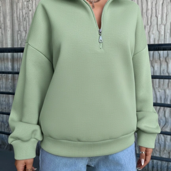 3 iplik Şardonlu yarım fermuarlı sweatshirt mint