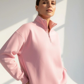 3 iplik Şardonlu yarım fermuarlı sweatshirt somon