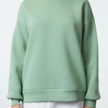 3 iplik şardonlu bisiklet yaka sweatshirt mint