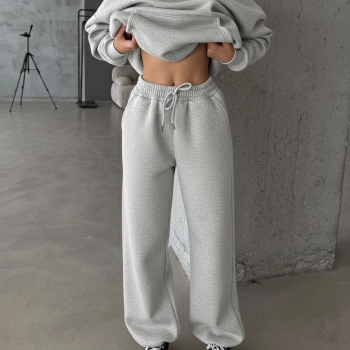 3 iplik şardonlu Lastik paça eşofman gri p510439