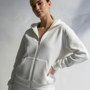 3 iplik şardonlu kapşonlu hoodie frm beyaz p510437