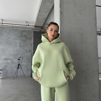3 iplik şardonlu kapşonlu sweatshirt mint p510436