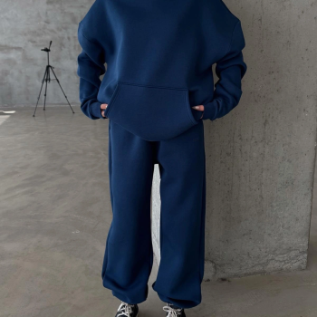 3 iplik şardonlu kapşonlu sweatshirt lacivert p510436