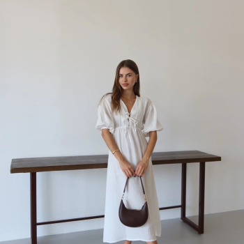 Kısa kollu müslin elbise beyaz pt