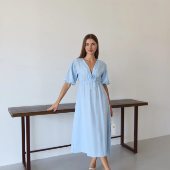 Kısa kollu müslin elbise mavi pt
