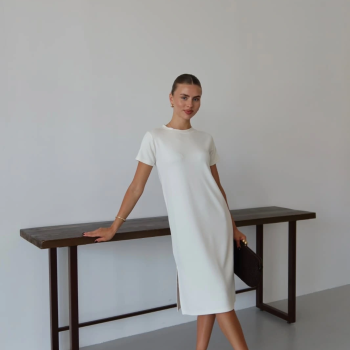 Modal yırtmaçlı elbise beyaz pt