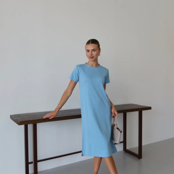 Modal yırtmaçlı elbise mavi pt