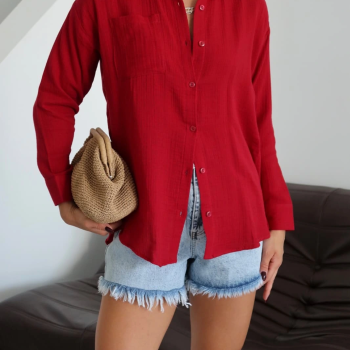 Tek cepli müslin gömlek bordo pt
