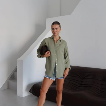 Tek cepli müslin gömlek haki pt