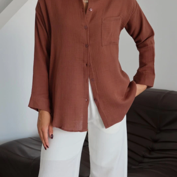Tek cepli müslin gömlek kahve pt
