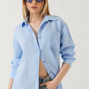 Tek cepli müslin gömlek mavi pt