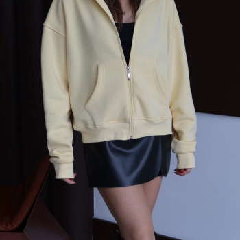 3 iplik şardonlu kapşonlu hoodie frm sarı p510437