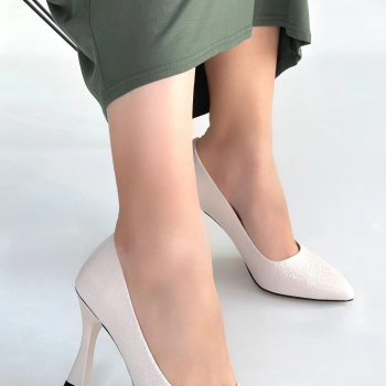 Merio Bej Baskılı Rugan Topuklu Ayakkabı