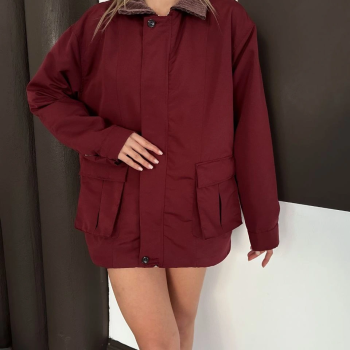 Astarlı yaka detaylı artos ceket bordo st2651019