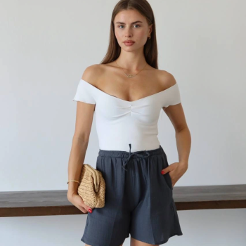 Müslin kumaş şort bağcıklı antrasit pt