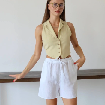 Müslin kumaş şort bağcıklı beyaz pt