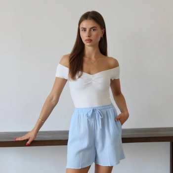 Müslin kumaş şort bağcıklı mavi pt