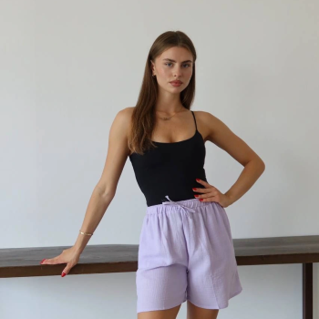 Müslin kumaş şort bağcıklı lila pt