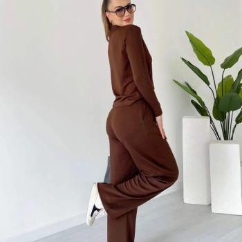 Polo yaka alt üst kollu modal takım kahve pt