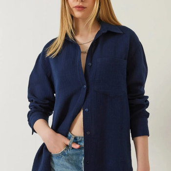 Tek cepli müslin gömlek lacivert pt