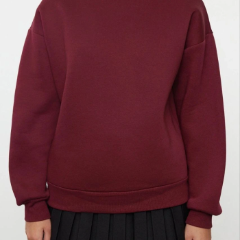 3 iplik şardonlu bisiklet yaka sweatshirt bordo