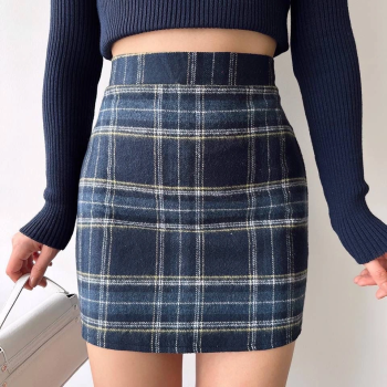 Ekoseli kaşe etek lacivert hf