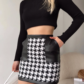 Deri garnili kaz ayağı kaşe etek siyah h24604