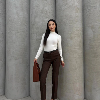 Dar paça kemerli kumaş pantolon kahve pt53