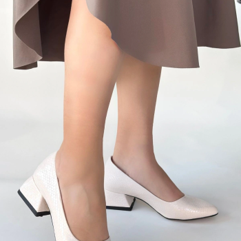 Nitya Bej Baskılı Rugan Topuklu Ayakkabı