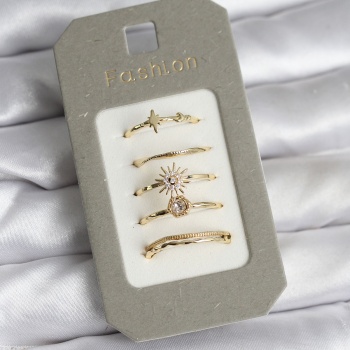 Pirinç Gold Renk 5li Yüzük Seti