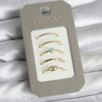 Pirinç Gold Renk 5li Yüzük Seti